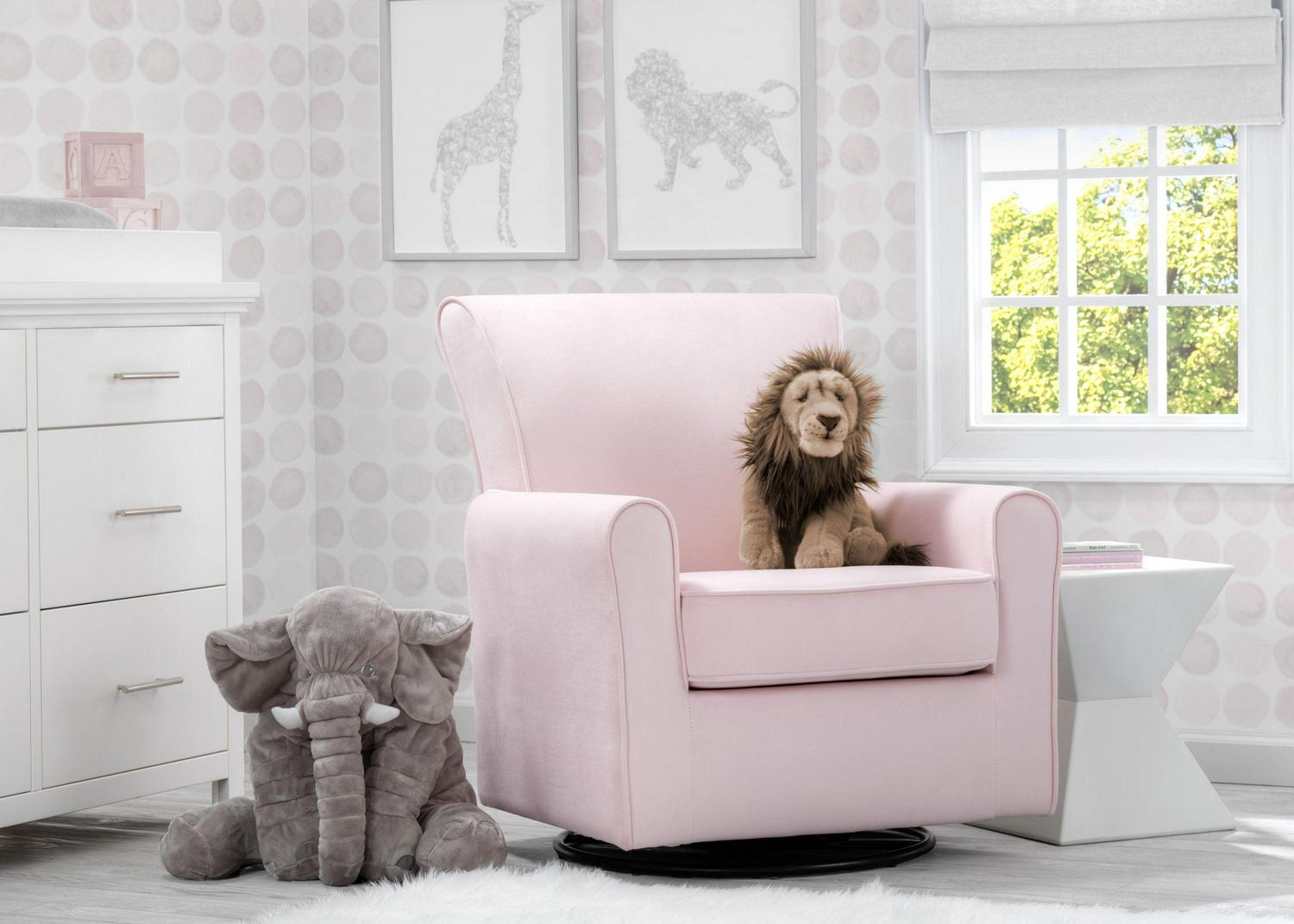 Delta Children Elena Glider Swivel Rocker Chair, Blush Velvet - Image 2