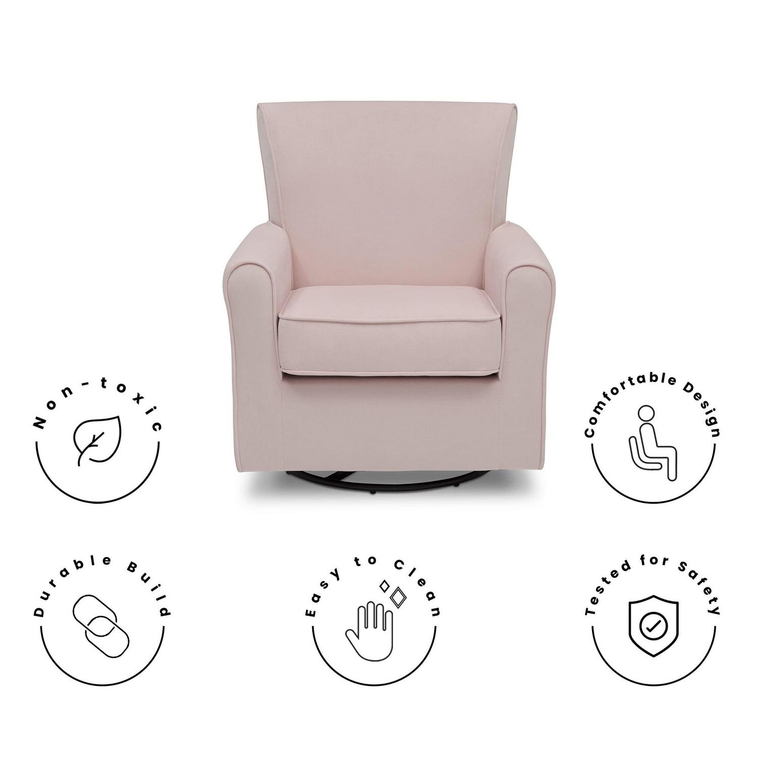 Delta Children Elena Glider Swivel Rocker Chair, Blush Velvet - Image 4