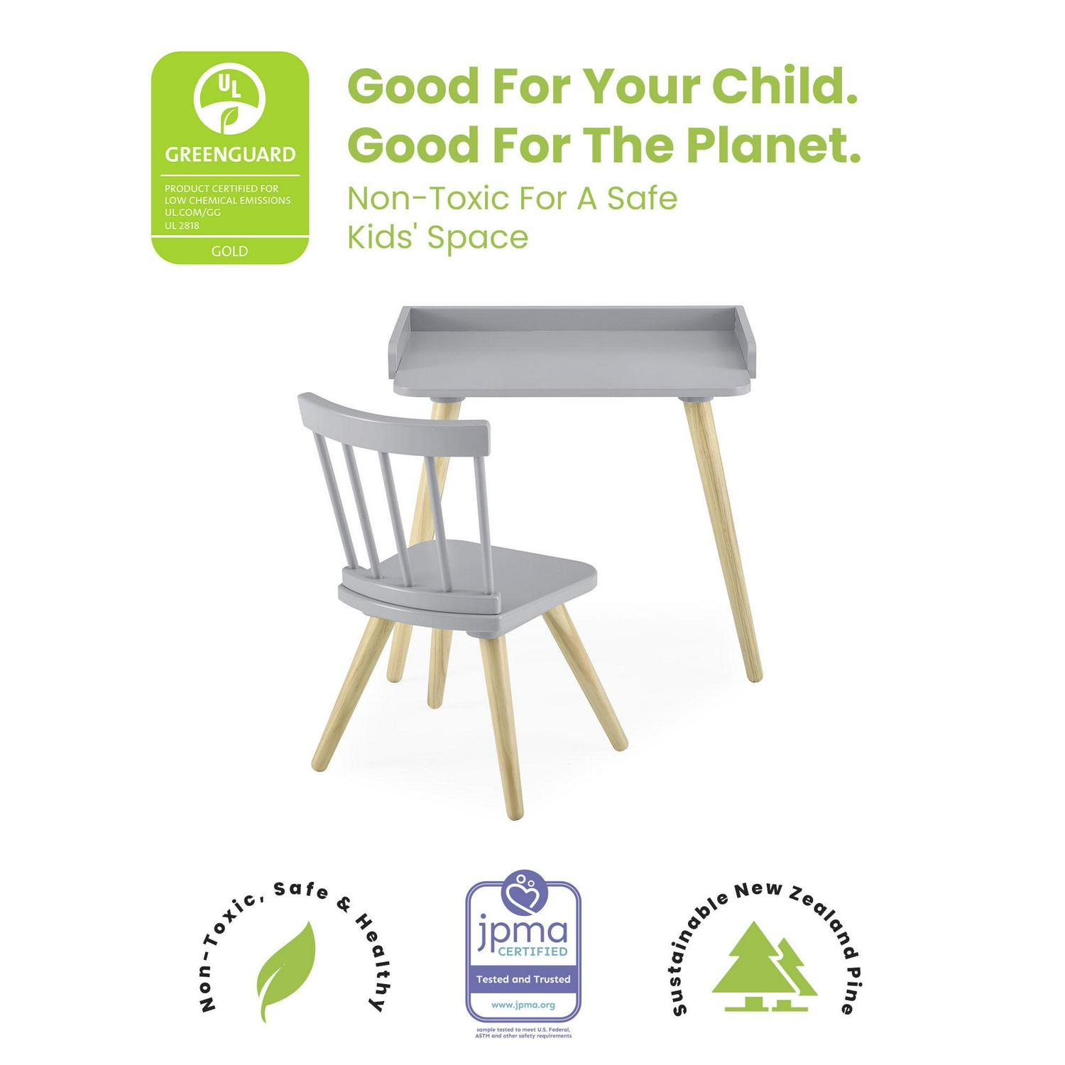 Delta Children Essex Desk & Chair Set, Green Guard Gold Certified, Greenguard Gold Certified, Grey/Natural - Image 4