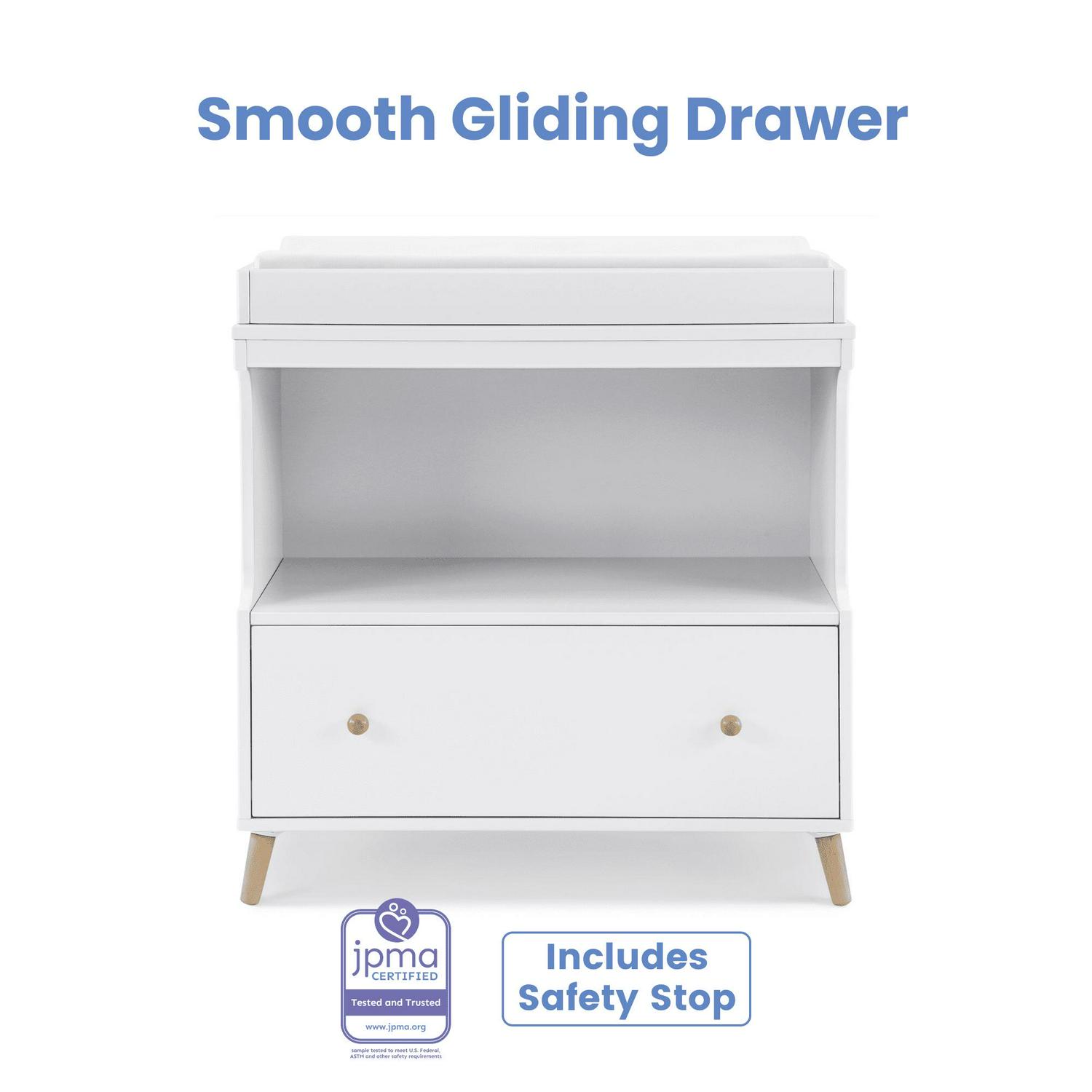 Delta Children Essex Convertible Changing Table with Drawer, Greenguard Gold Certified, Bianca White/Natural - Image 11