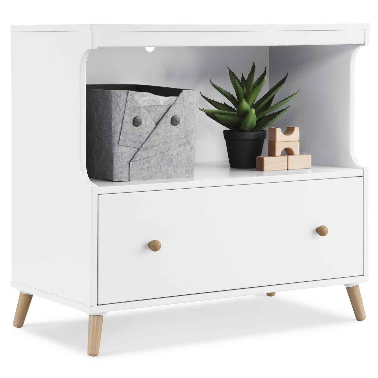 Delta Children Essex Convertible Changing Table with Drawer, Greenguard Gold Certified, Bianca White/Natural - Image 3