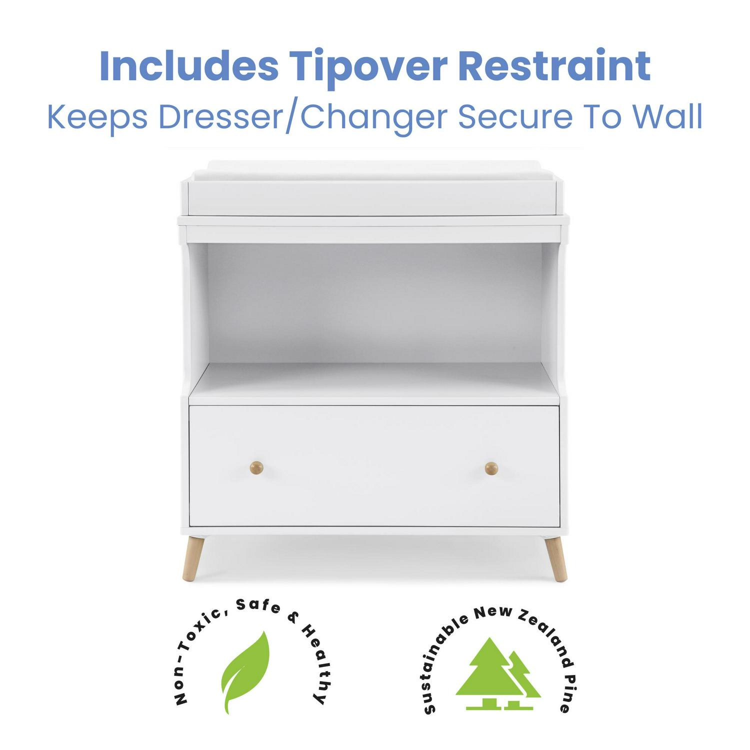 Delta Children Essex Convertible Changing Table with Drawer, Greenguard Gold Certified, Bianca White/Natural - Image 10