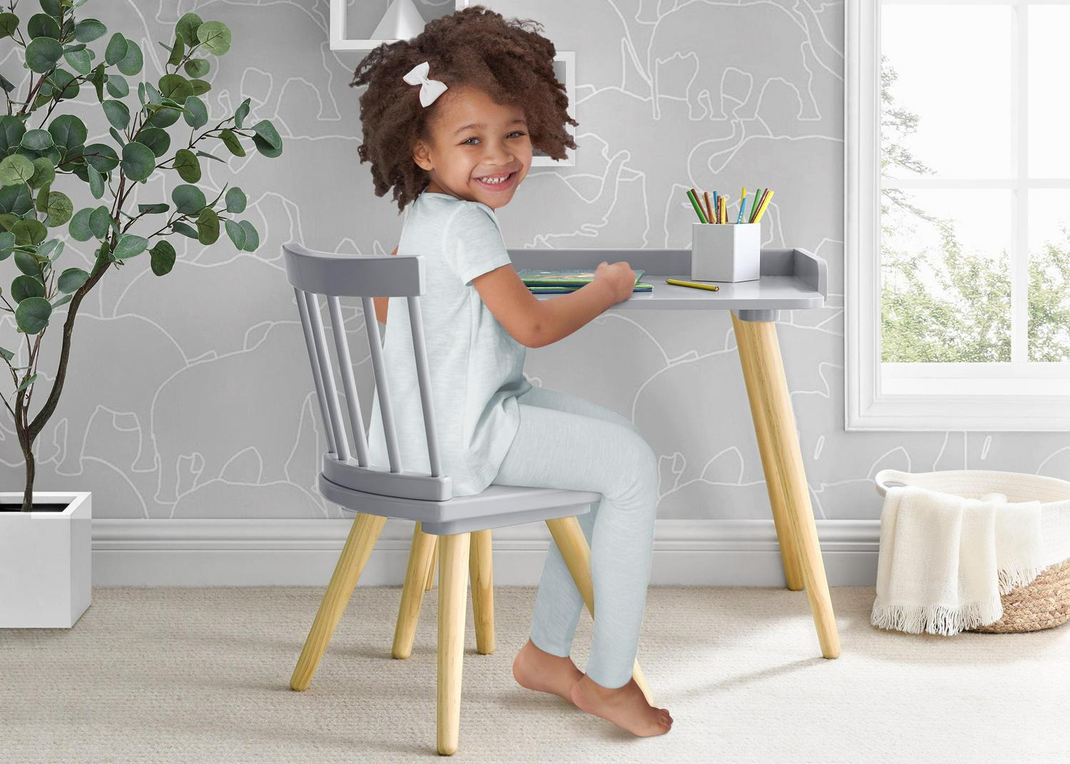 Delta Children Essex Desk & Chair Set, Green Guard Gold Certified, Greenguard Gold Certified, Grey/Natural - Image 2