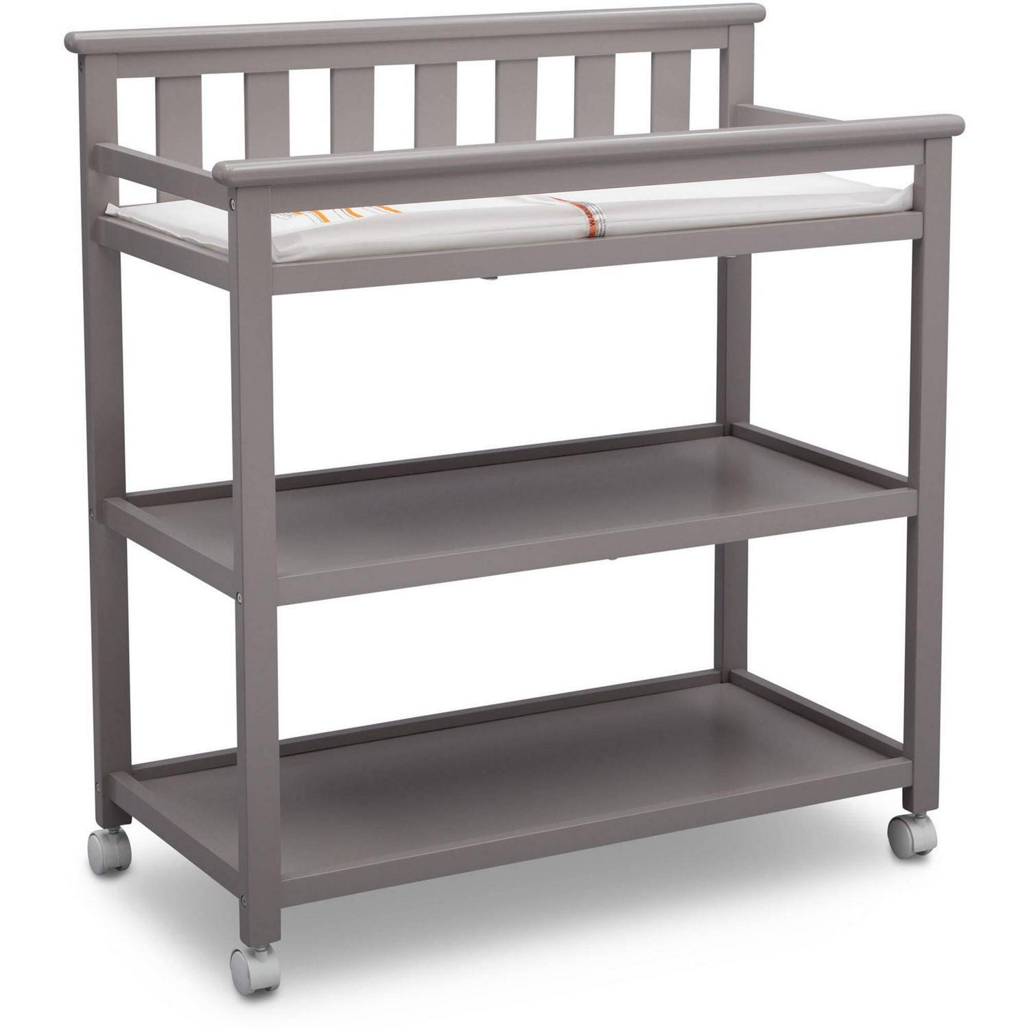 Delta Children Flat Top Changing Table with Casters, Greenguard Gold Certified, Grey