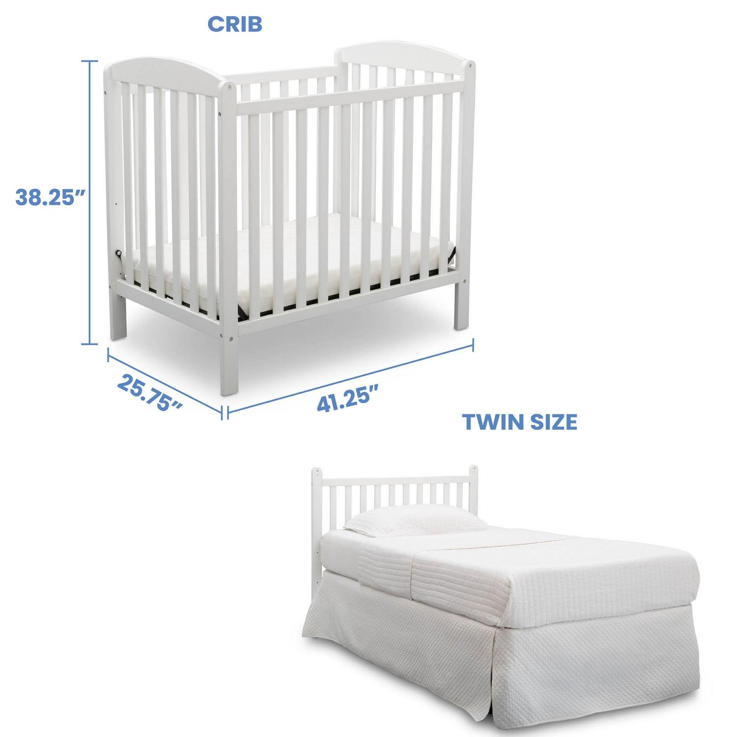 Delta Children Gateway Mini Convertible Baby Crib with 2.75-inch Mattress, Bianca White - Image 5
