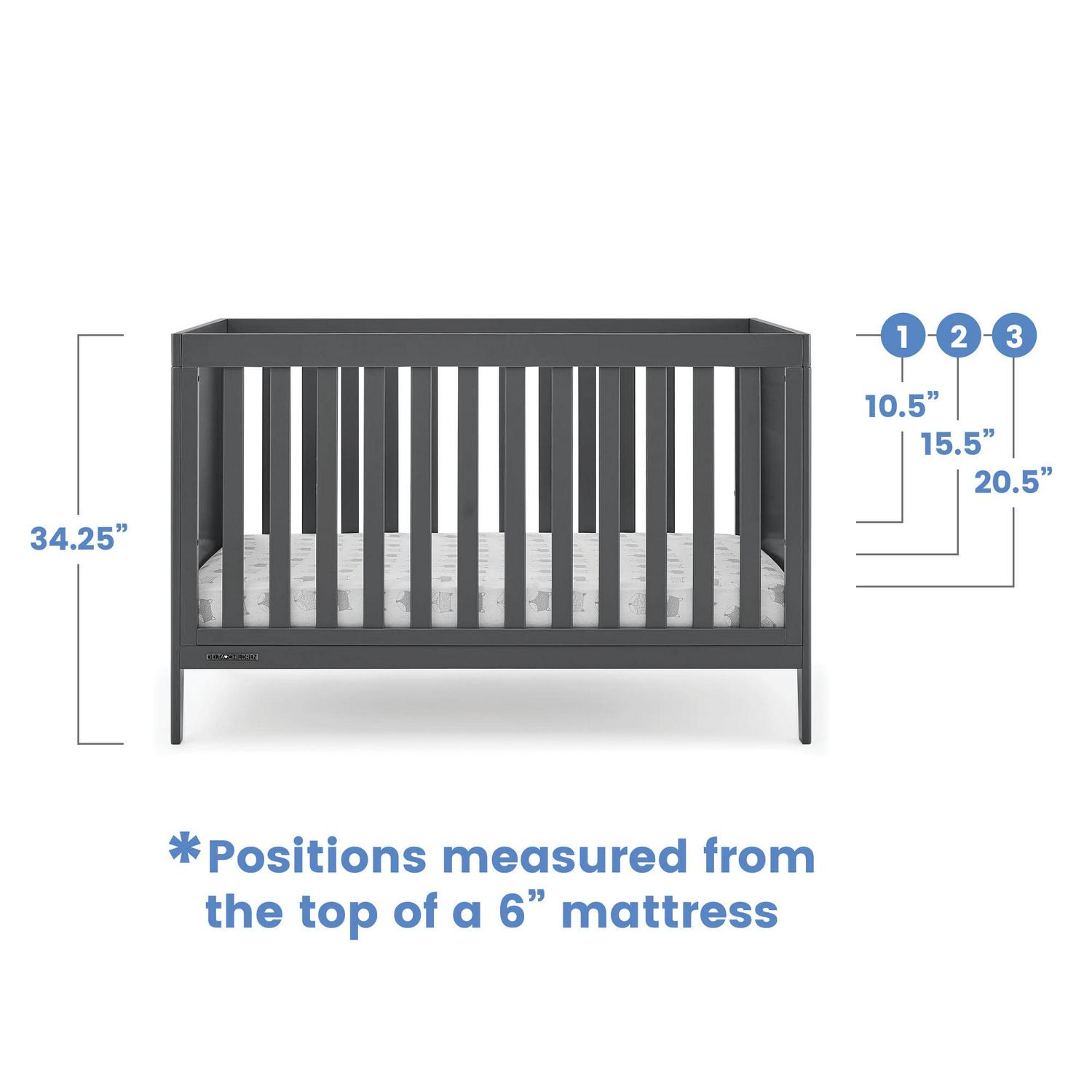 Delta Children Hayes 4-in-1 Convertible Baby Crib - Greenguard Gold Certified, Charcoal - Image 13