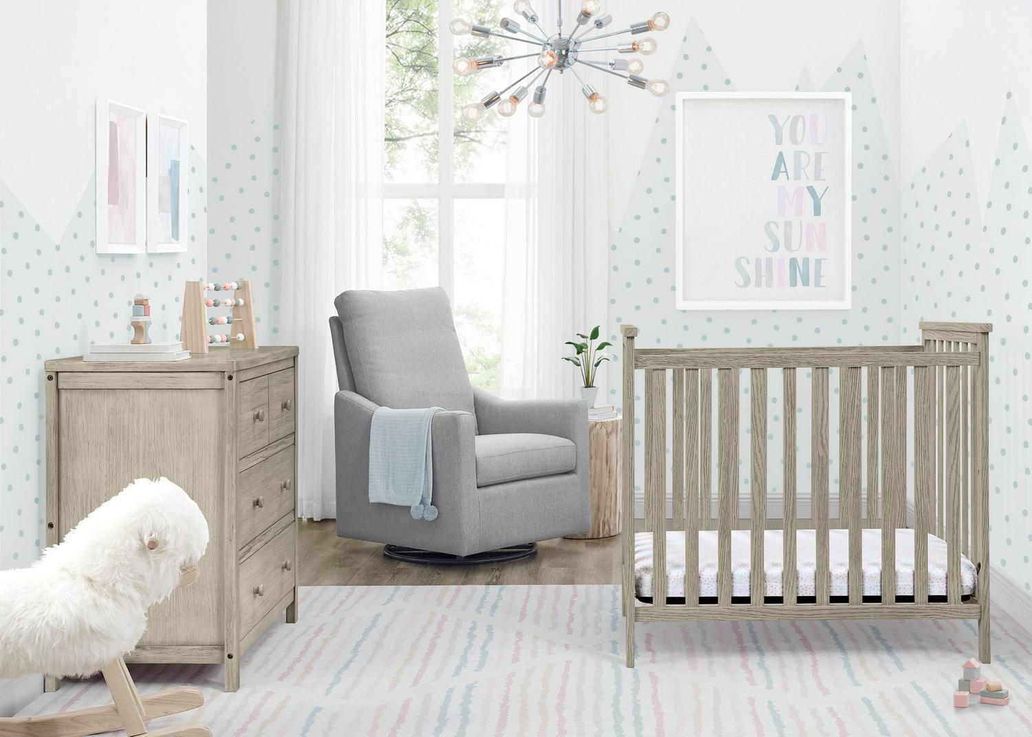 Delta Children Middleton Mini Baby Crib & Mattress, Textured Limestone - Image 2