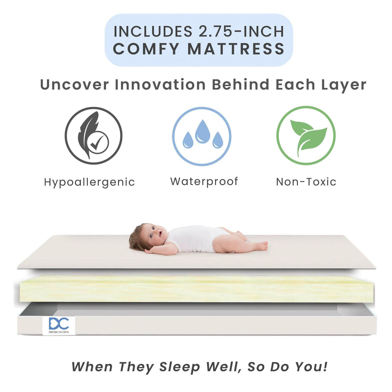 Delta Children Middleton Mini Baby Crib & Mattress, Textured Limestone - Image 5