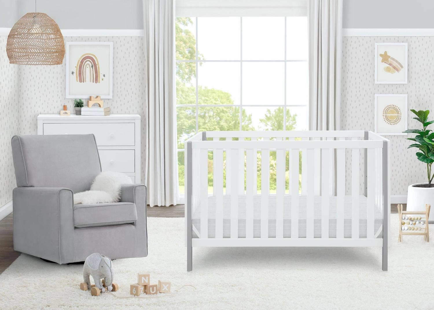 Delta Children Milo 3-in-1 Convertible Crib, Greenguard Gold Certified, Bianca White/Grey - Image 2