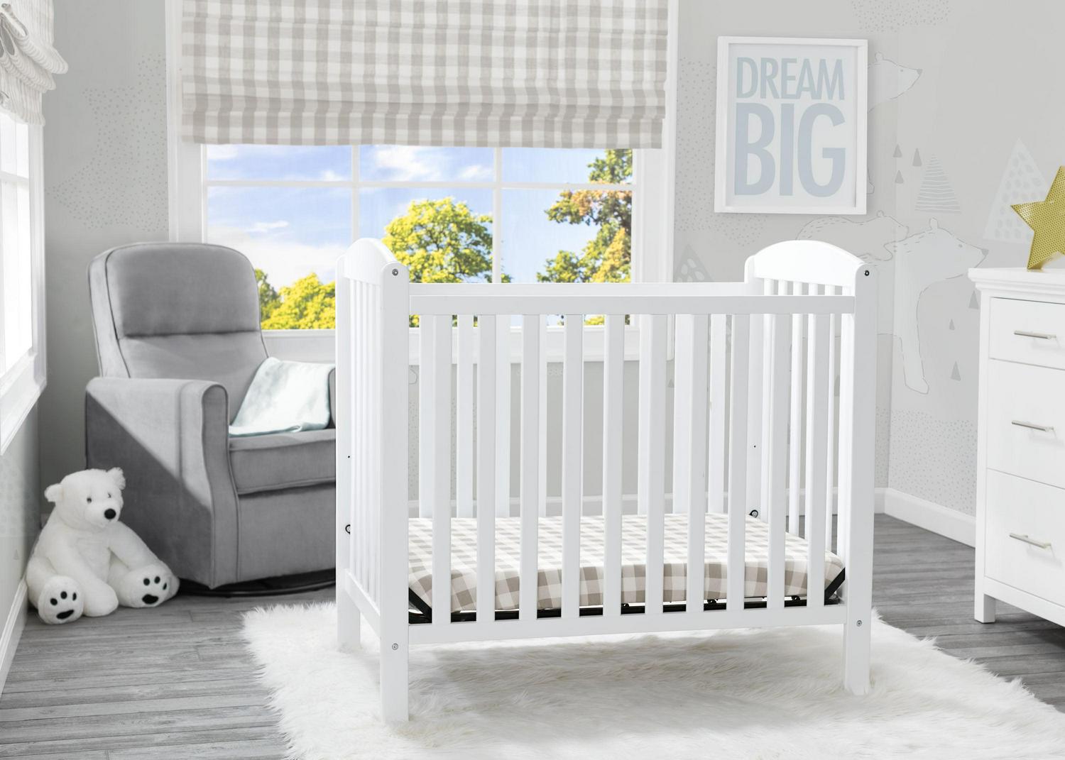 Delta Children NEW Gateway Mini Convertible Baby Crib with Mattress, Bianca White - Image 2