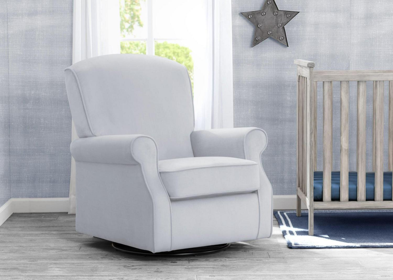Delta Children Oakley Nursery Glider Swivel Rocker Chair, Dolphin Grey Velvet - Image 3