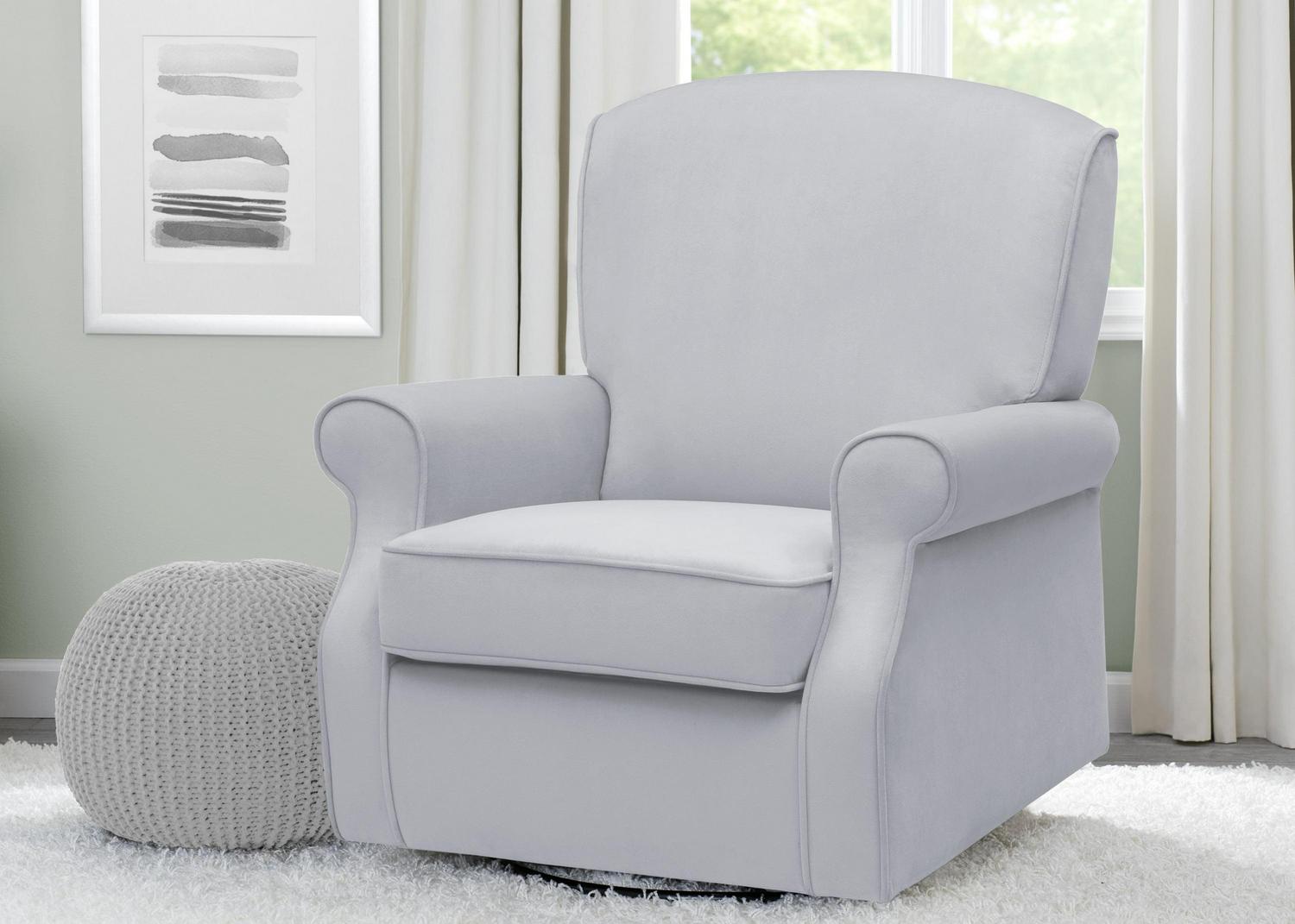 Delta Children Oakley Nursery Glider Swivel Rocker Chair, Dolphin Grey Velvet - Image 2