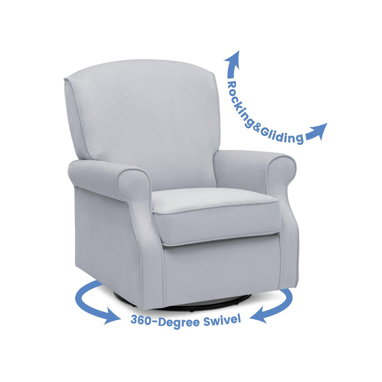 Delta Children Oakley Nursery Glider Swivel Rocker Chair, Dolphin Grey Velvet - Image 5