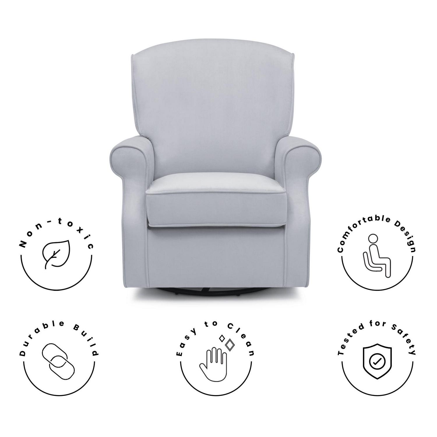 Delta Children Oakley Nursery Glider Swivel Rocker Chair, Dolphin Grey Velvet - Image 4