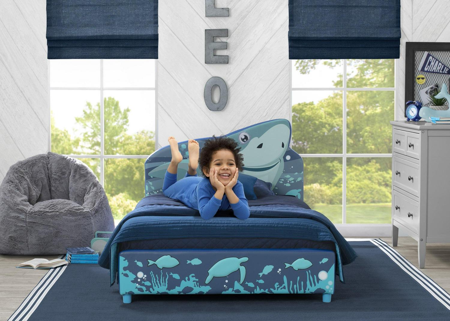 Delta Children Shark Upholstered Twin Bed, Blue - Image 2