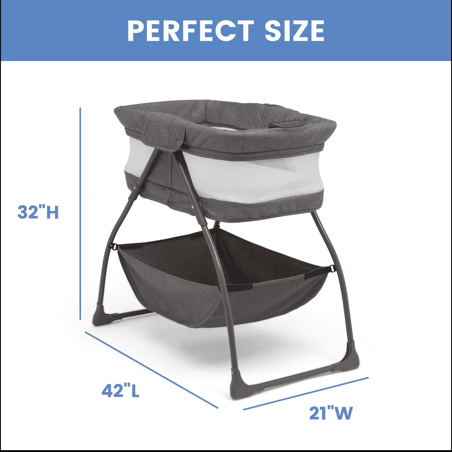 Delta Children TravelMate Compact Fold Bassinet - Features Lights, Sounds and Vibration, Grey Tweed - Image 7