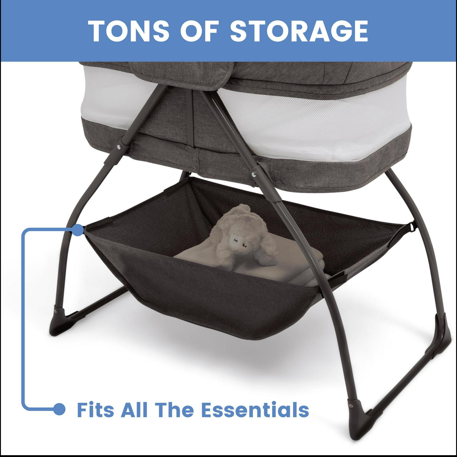 Delta Children TravelMate Compact Fold Bassinet - Features Lights, Sounds and Vibration, Grey Tweed - Image 6