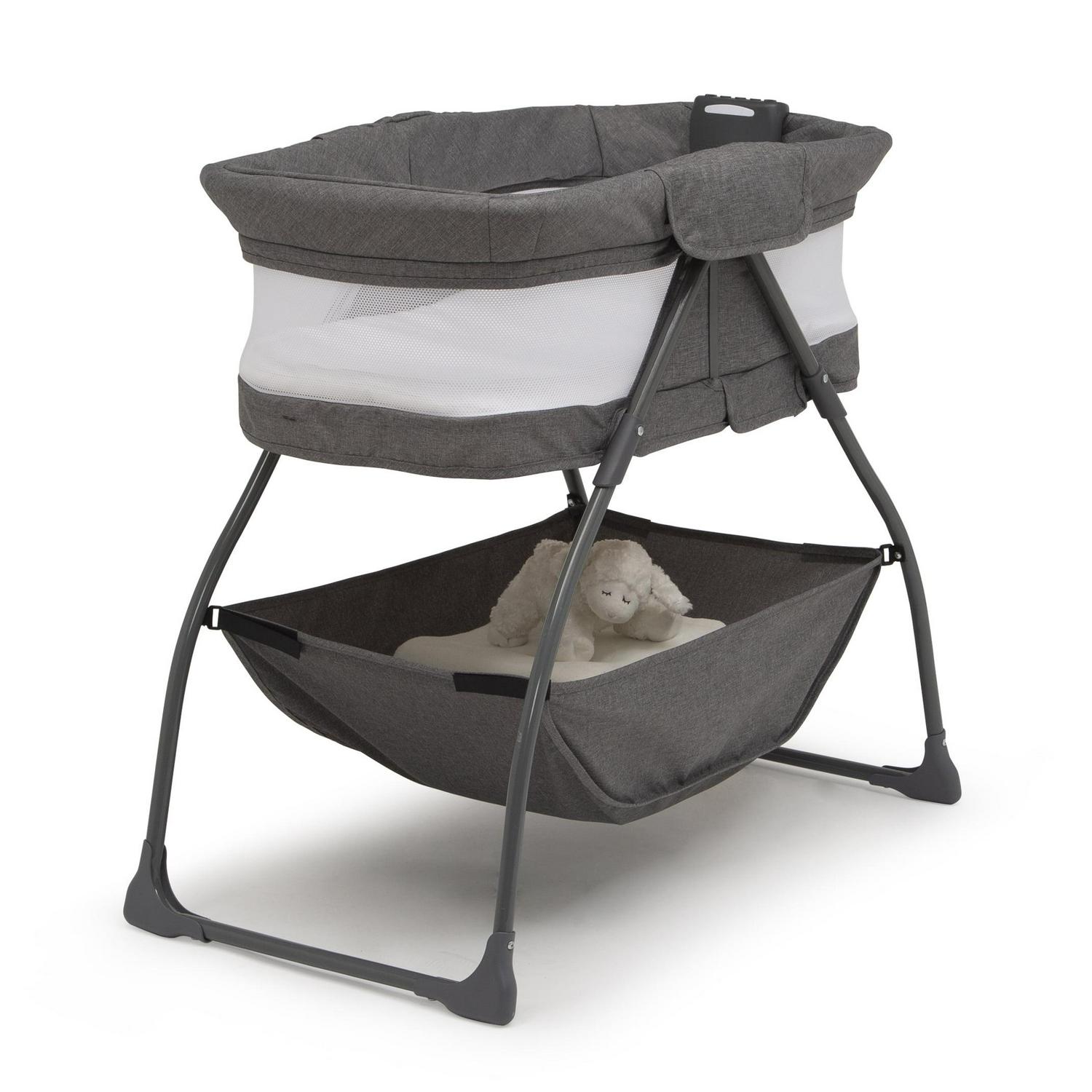 Delta Children TravelMate Compact Fold Bassinet - Features Lights, Sounds and Vibration, Grey Tweed - Image 9