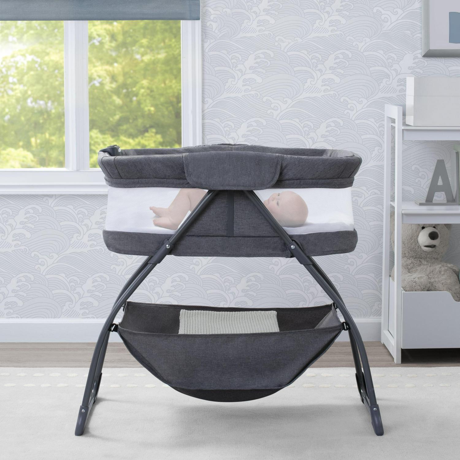 Delta Children TravelMate Compact Fold Bassinet - Features Lights, Sounds and Vibration, Grey Tweed - Image 8