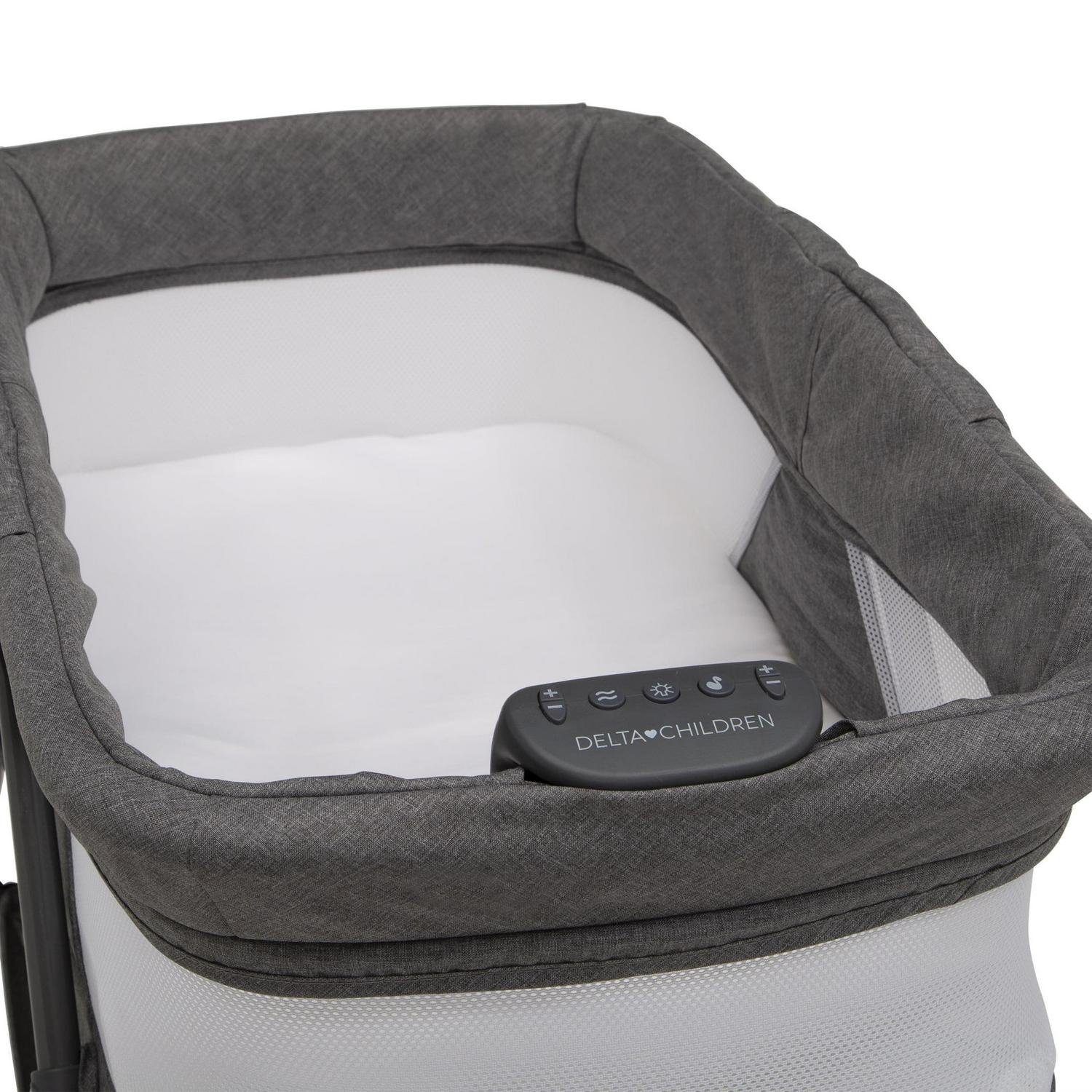 Delta Children TravelMate Compact Fold Bassinet - Features Lights, Sounds and Vibration, Grey Tweed - Image 10