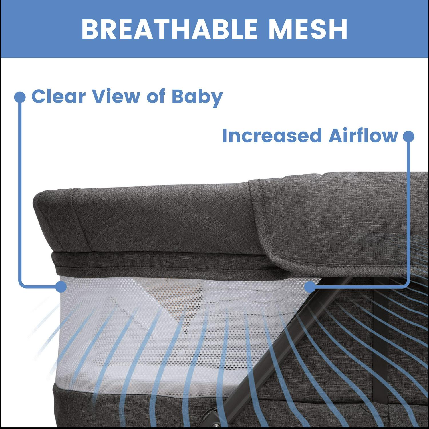 Delta Children TravelMate Compact Fold Bassinet - Features Lights, Sounds and Vibration, Grey Tweed - Image 4