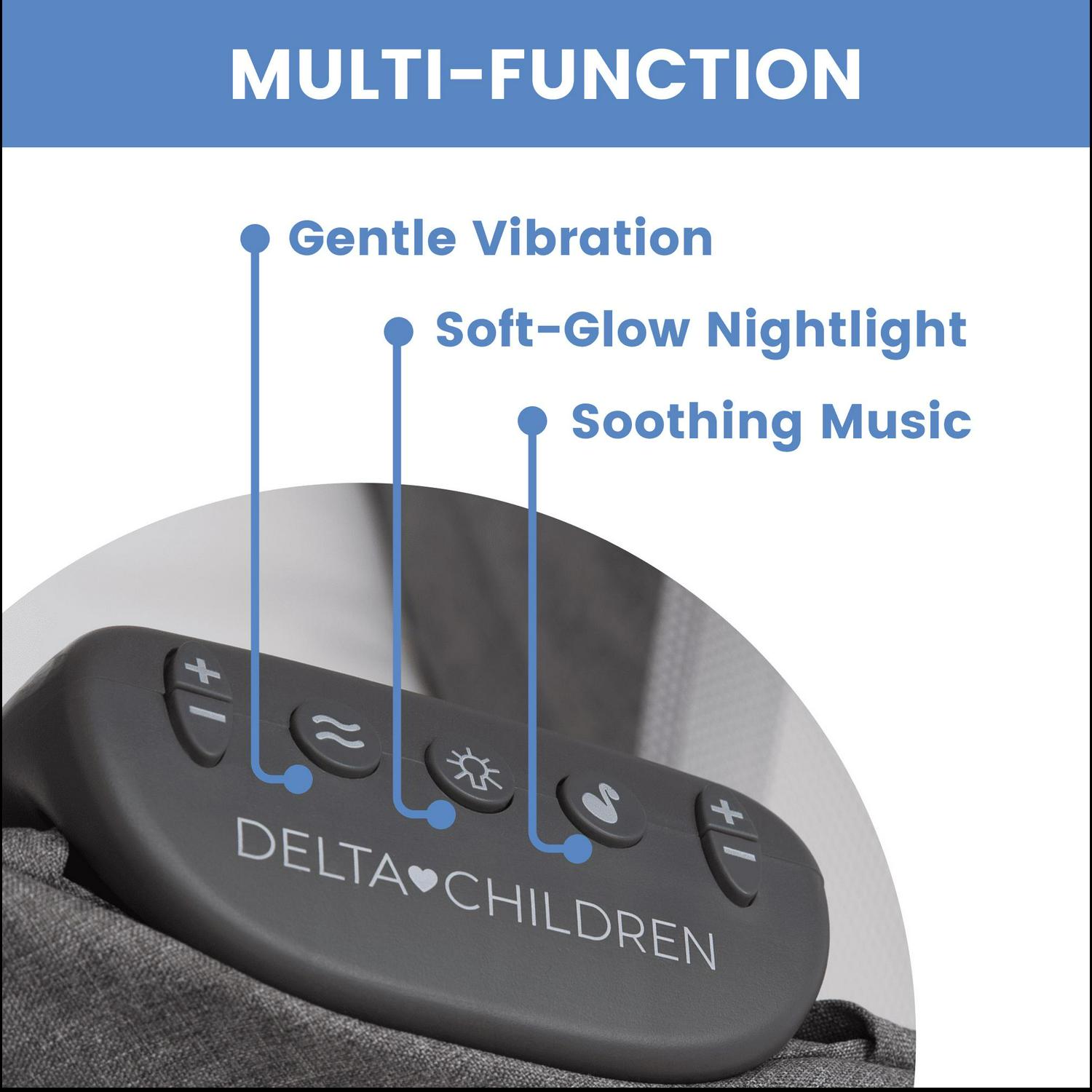 Delta Children TravelMate Compact Fold Bassinet - Features Lights, Sounds and Vibration, Grey Tweed - Image 5