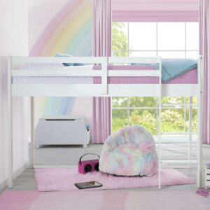 Delta Children Twin Loft Bed with Guardrail and Ladder, White