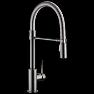 Delta Trinsic Single Handle Pull-Down Kitchen Faucet With Spring Spout, Black Stainless