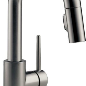 Delta Trinsic Single Handle Pull-Down Bar/Prep Faucet, Black Stainless