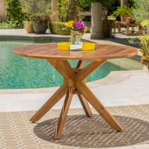 Desert Fields Burke Outdoor Acacia Wood Round Dining Table, Teak Finish