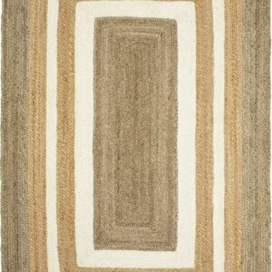 Desert Fields Cream and Natural Brown Farmhouse Color Block Organic Jute Indoor Area Rug