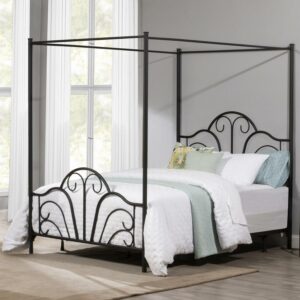 Desert Fields Dover Canopy Metal Bed Frame, Queen, Textured Black