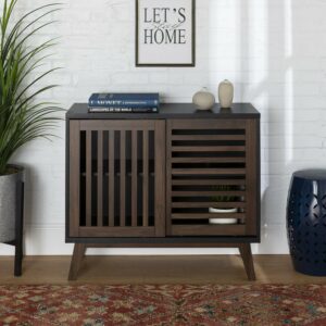 Walker Edison Mid-Century Modern Accent Storage Cabinet, Black/Dark Walnut