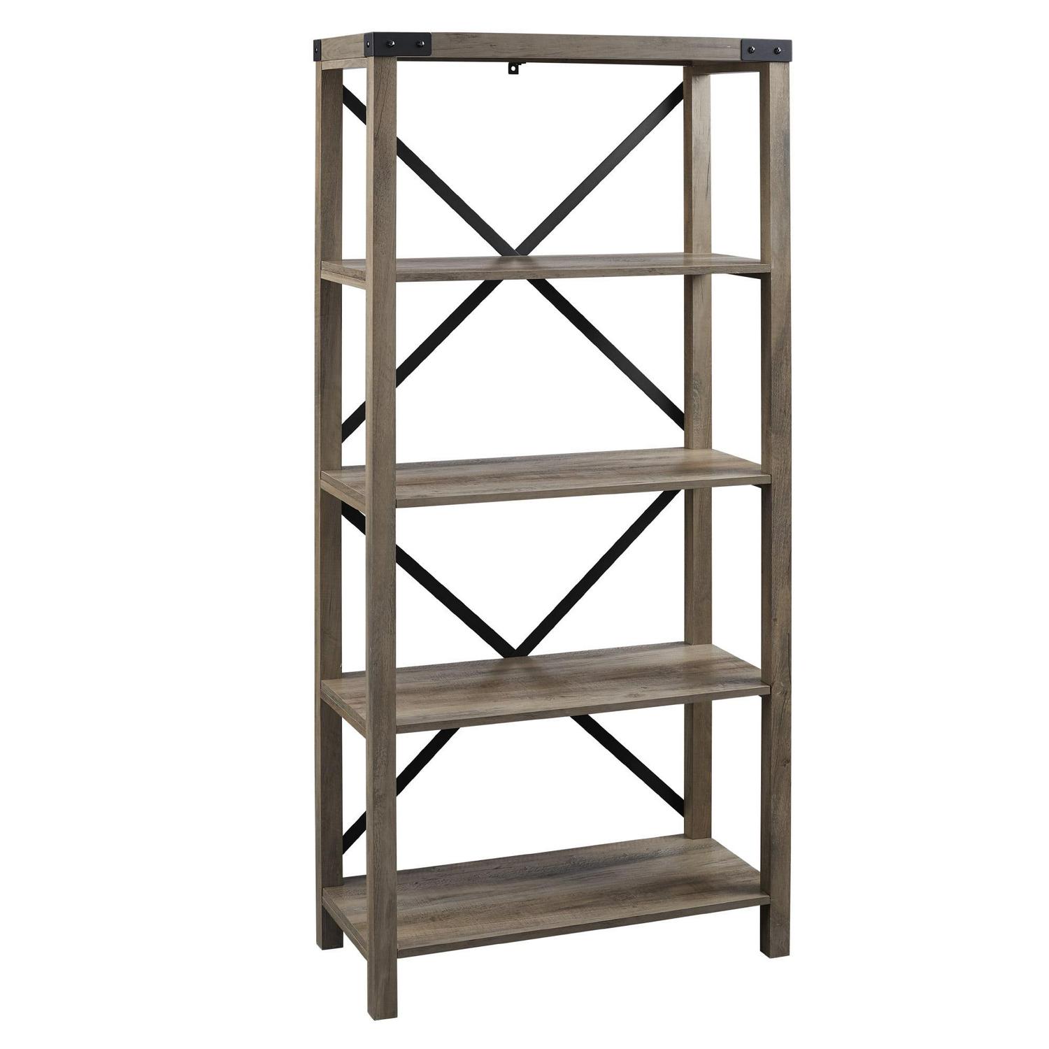 Walker Edison Rustic Industrial 4-Shelf Bookshelf, Gray Wash - Image 4