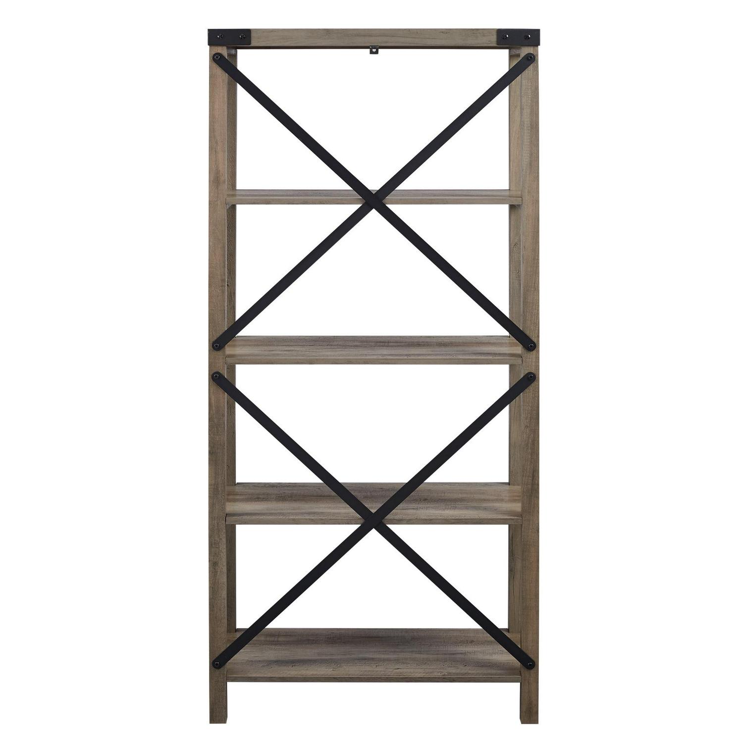 Walker Edison Rustic Industrial 4-Shelf Bookshelf, Gray Wash - Image 6