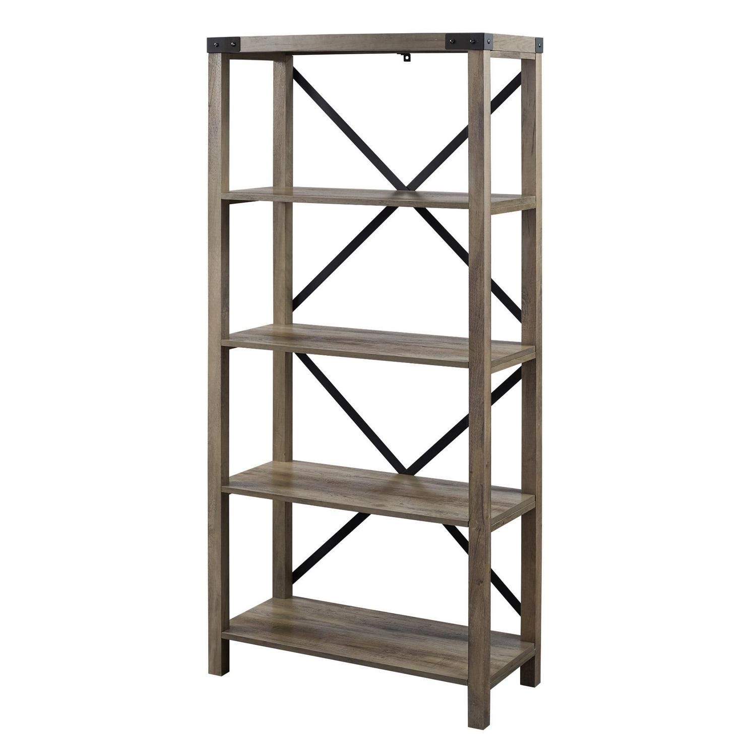 Walker Edison Rustic Industrial 4-Shelf Bookshelf, Gray Wash - Image 5
