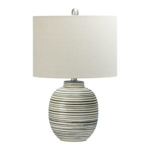 Desert Fields Textured Ceramic Striped Table Lamp with Shade, 23", Cream and Grey