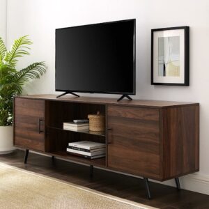 Walker Edison Thea Mid-Century Two-Door TV Stand for TVs up to 80", Dark Walnut