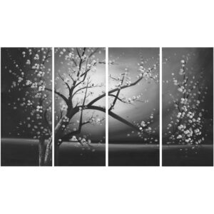 Design Art Blossoming in the Moonlight, Wall Art Canvas, 4 Pieces, 48" x 28"