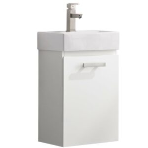 Design Element Stella 16.5” Pre-assembled Vanity Set in White with Porcelain Top - Freestanding & Wall Mount