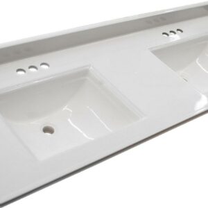 Camilla 61 in Cultured Marble Center Mount Rectangle Double Bowl Vanity Top with Backsplash, Solid White