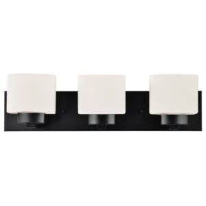 Design House Dove Creek Matte Black 3 Light Dimmable Bathroom Vanity Light with Frosted Glass Shades