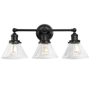 Augustin 26" Black Dimmable Modern 3-Light Vanity Light with Seeded Glass Shades