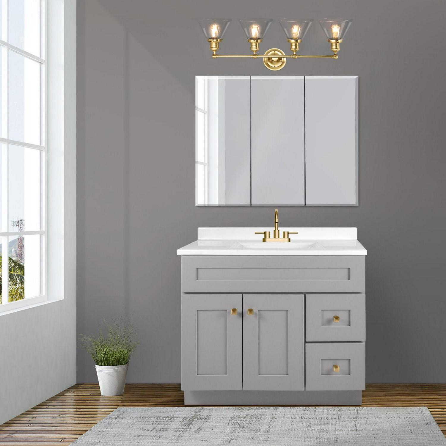 Augustin 35" Satin Gold 4-Light Dimmable Vanity Light With Seeded Glass Shades - Image 3