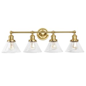 Augustin 35" Satin Gold 4-Light Dimmable Vanity Light With Seeded Glass Shades