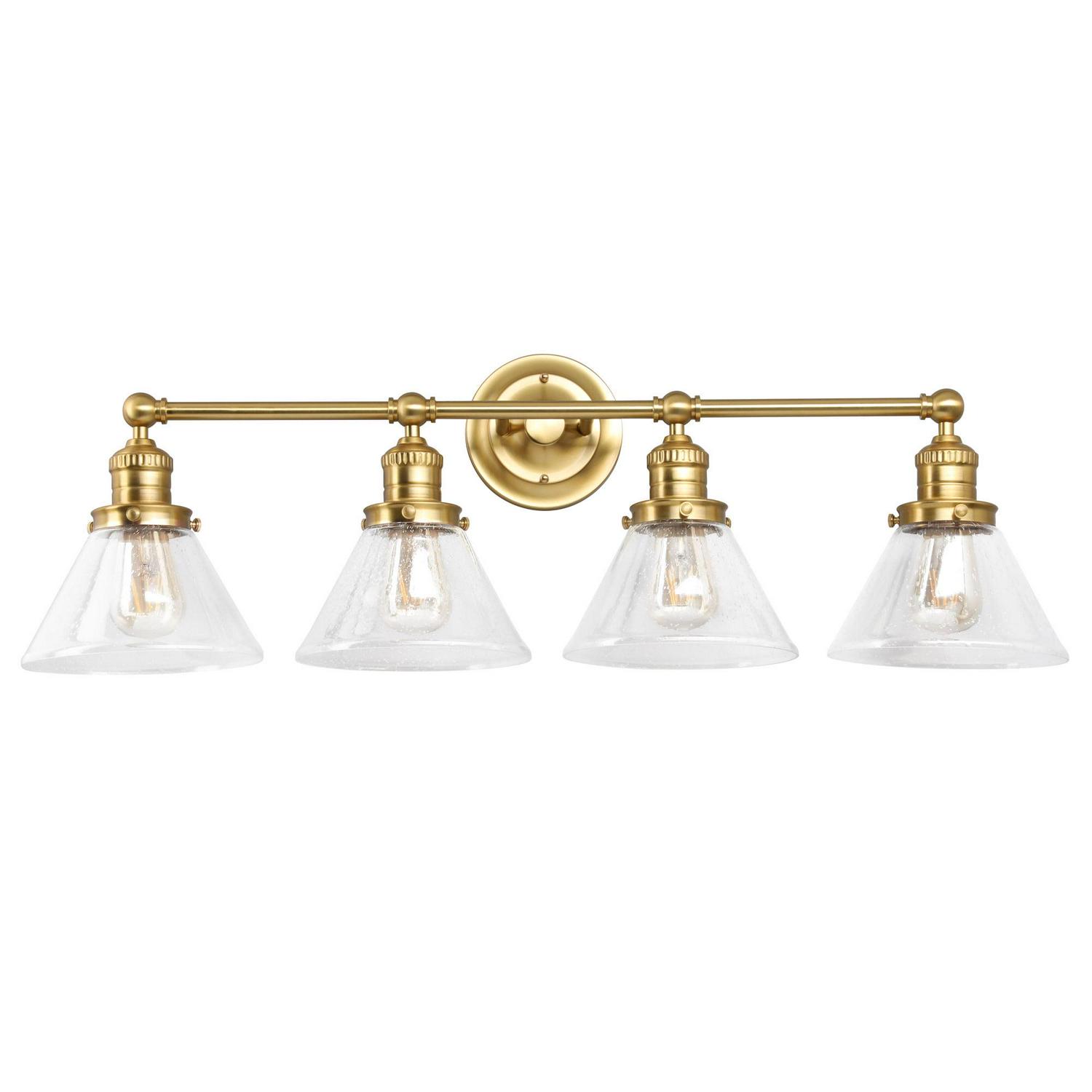 Augustin 35" Satin Gold 4-Light Dimmable Vanity Light With Seeded Glass Shades