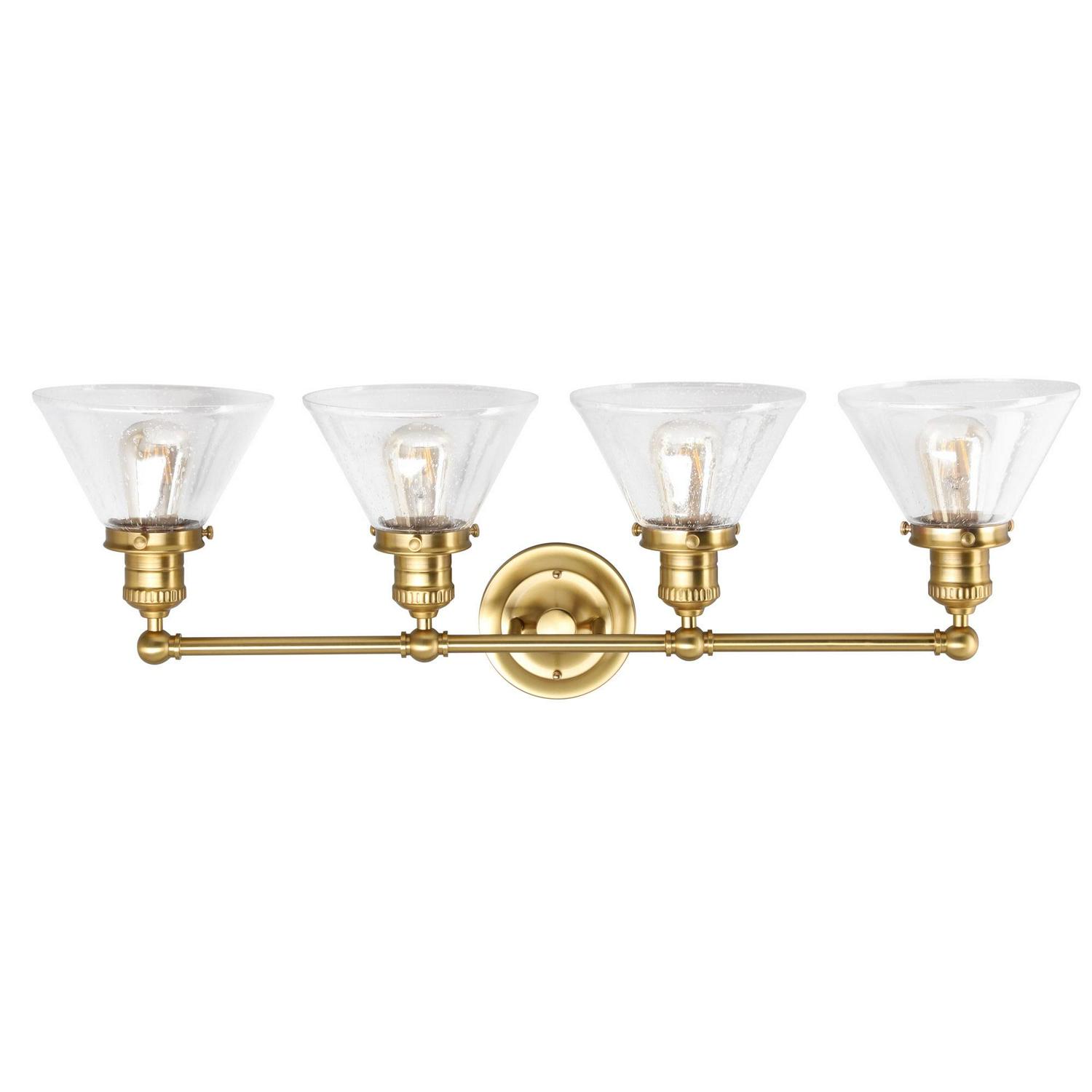 Augustin 35" Satin Gold 4-Light Dimmable Vanity Light With Seeded Glass Shades - Image 7