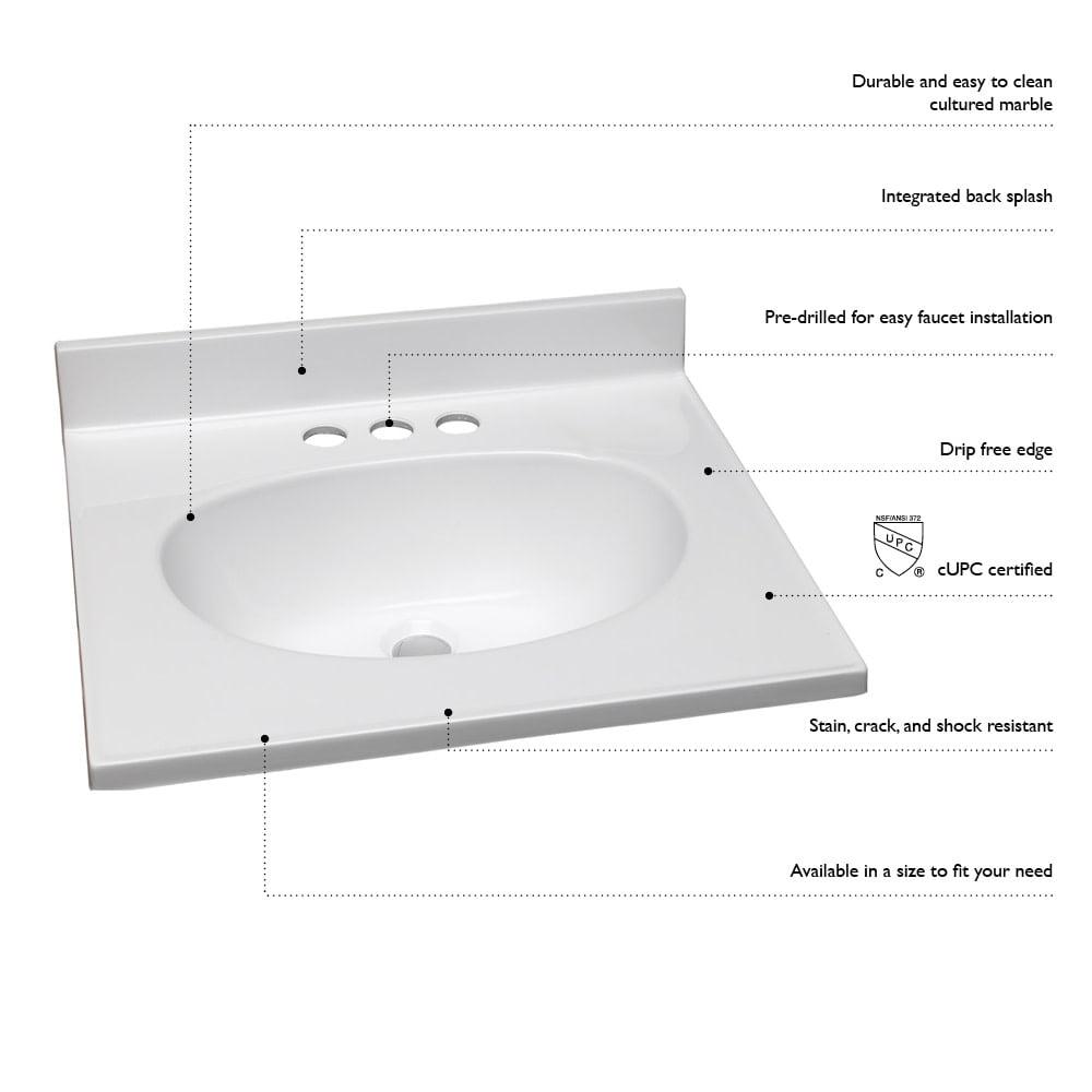 Design House Cultured Marble 19" x 17" Single Bowl Vanity Top with Centerset Mount and Backsplash, White - Image 3