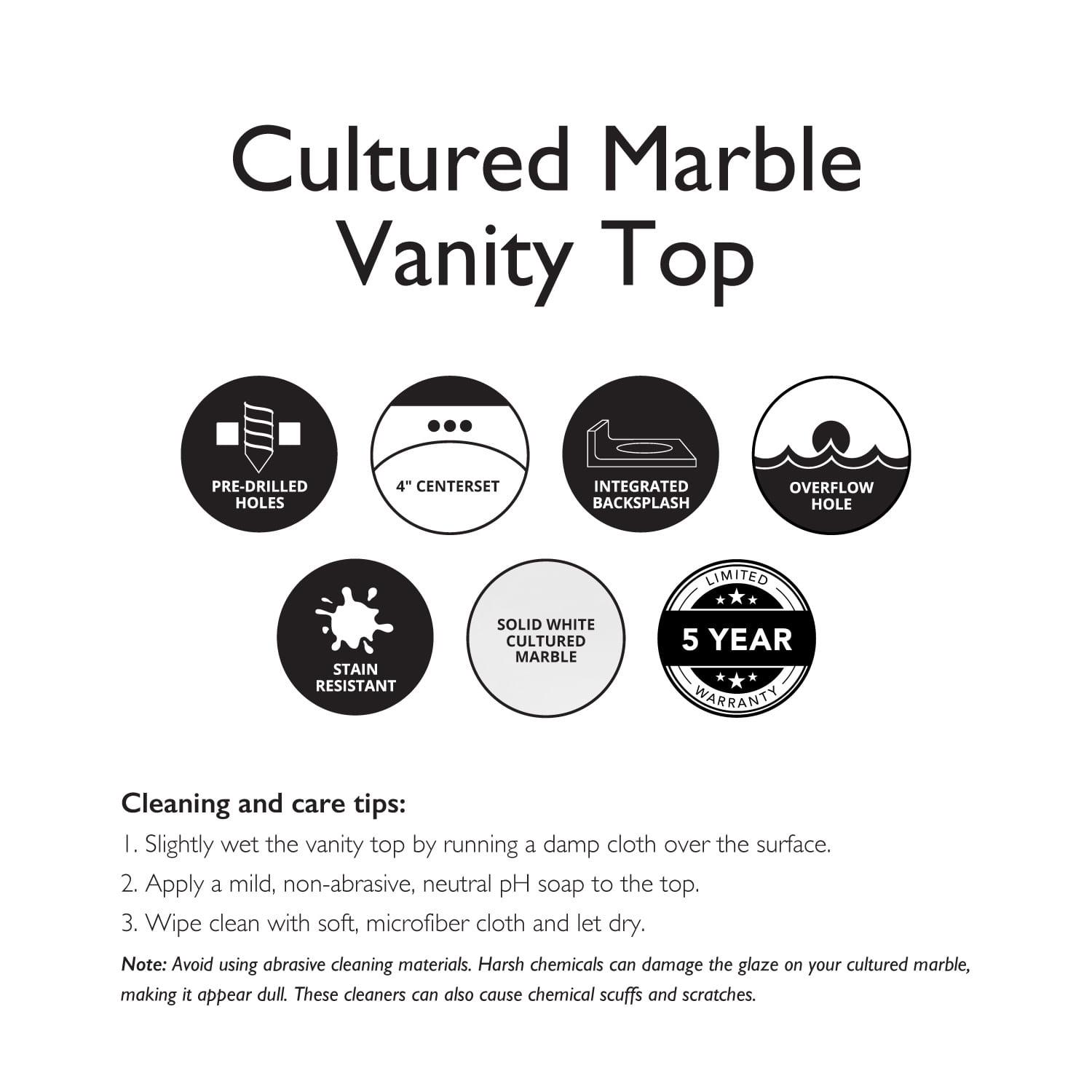 Design House Cultured Marble 19" x 17" Single Bowl Vanity Top with Centerset Mount and Backsplash, White - Image 4