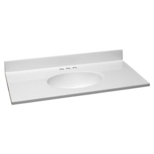 Design House Cultured Marble 37" x 19" Single Bowl Vanity Top with Backsplash and Centerset Mount, White